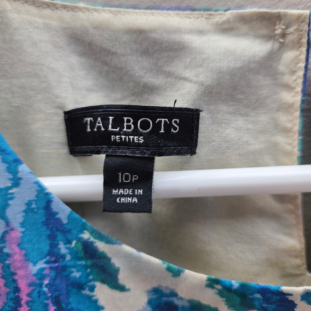 Talbots Petites Silk Cotton Floral Sleeveless Blouse Blue White 10P - Picture 3 of 9